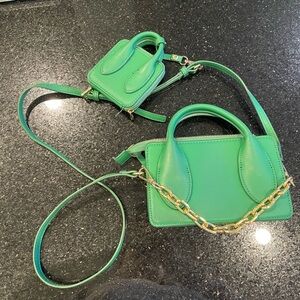 Zara crossbody green bag with mini bag key charm